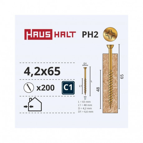 OSB kruvid 4.2x65 ZN (200), kollased