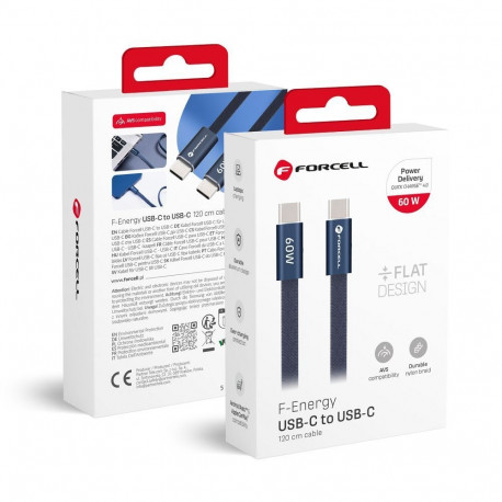 Cable USB C to USB C Forcell F-Energy QC4.0 PD 3A 60W Cafule Flat 1,2 CCFN23 m dark blue