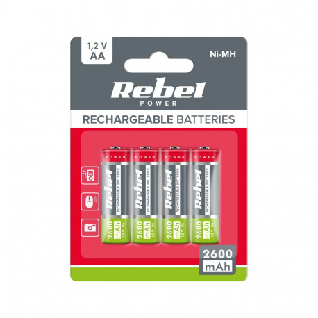 Rebel akupatareid AA 2600mAh Ni-MH 1.2V 4tk R6