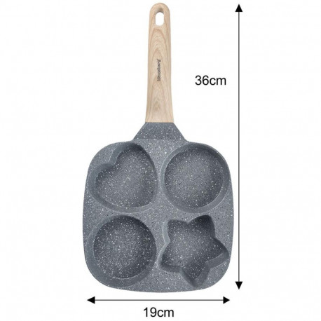 Patelnia z powłoką nieprzywieralną, szara z drewnianą rączką, 4 sekcje w różnych kształtach, 36x19x2