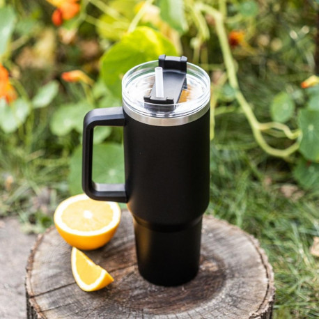 Kubek termiczny ze słomką, czarny, 1100 ml, stal nierdzewna, klausberg, kb-7942