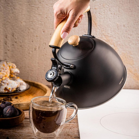 Czajnik ze stali nierdzewnej z gwizdkiem, czarny, pojemność 2,6l, kinghoff