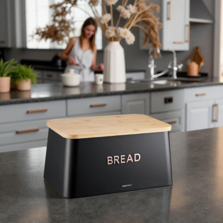 Kinghoff leivakast KH-1948 terasest bambusest kaas-lõikelaud, must