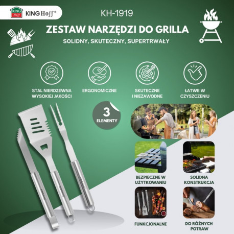 Kinghoff grillimistarvikute komplekt kh-1919 3-osaline roostevaba teras
