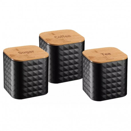 Pojemniki, stal-bambus, czarne, zestaw 3 sztuki klausberg