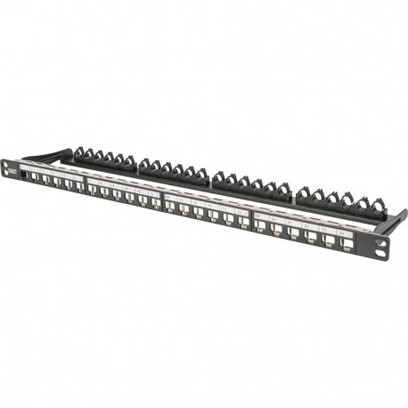 Modulares High Density Patchpanel, 24-Port, Rack Mount (schwarz, 0,5 HE, für Keystone-Module, mit Be