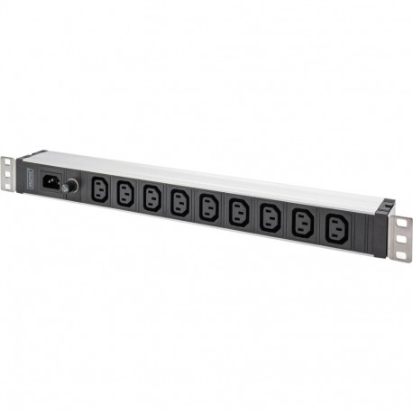 Digitus 19" power strip with aluminum profile, 9-way C13, 1U (black/aluminum, circuit breaker 10 A, 