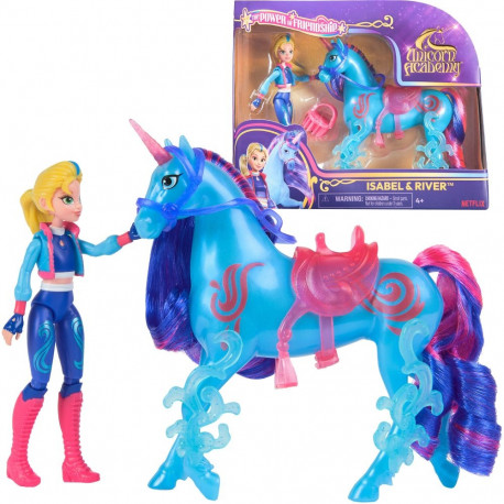 Spin Master Unicorn Academy - Isabel and Unicorn River, toy figure with real mane and tail and brush