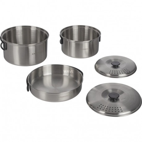Topf-Set Camping Kit, 5-teilig (edelstahl, 2 Töpfe + 2 Deckel + 1 Pfanne)