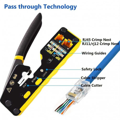 PremiumCord RJ45 RJ11 Ratchet Crimp Tool for normal and pass through plug