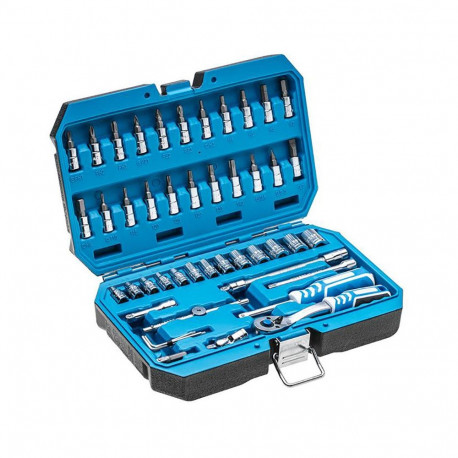 Hogert HT1R416, 46 tk tööriistakomplekt, 1/4" ajam, 72 hambaga pöördkang, CrV/CrMo teras, pesad, kru