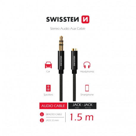 Swissten Textile Audio Cable 3,5 mm (male)  / 3,5 mm (female) / 1.5m