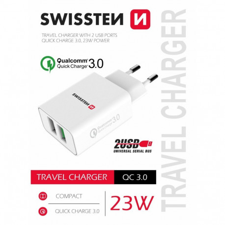 Swissten Premium Travel Charger 2x USB / QC3.0 23W