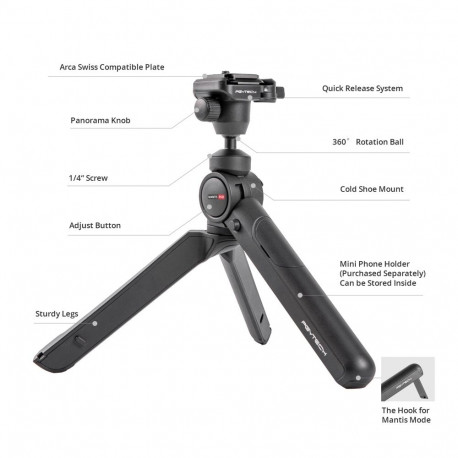 Tripod - PGYTECH MANTISPOD 2.0 (versatile, quick release, adjustable angles, Classic Black)