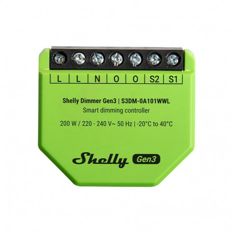 Smart Home Device - Shelly Dimmer Gen3 200W Halogen 150W LED 220-240V Black Lime