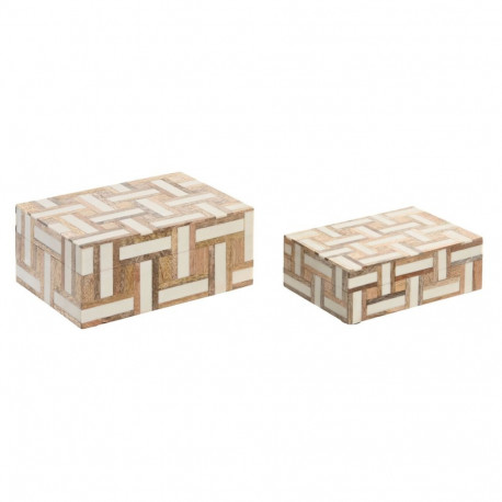 Ehteaegas Home ESPRIT Valge Naturaalne Vaik Mangopuit 18 x 13 x 7,5 cm (2 Tükid, osad)