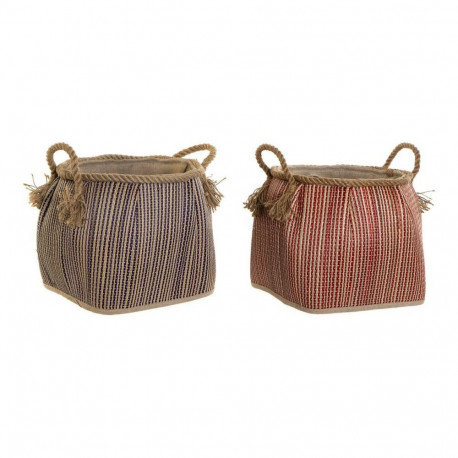 Multi-purpose basket DKD Home Decor Blue Red Natural Natural Fibre (2 Units)
