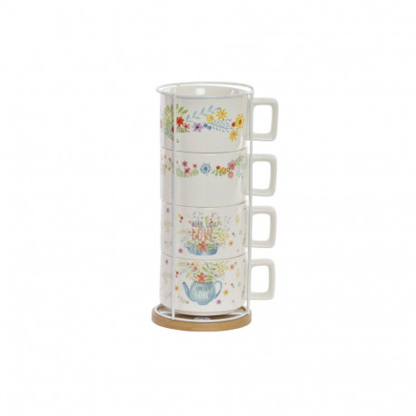 Piece Coffee Cup Set DKD Home Decor Multicolour Metal Bamboo Dolomite 260 ml