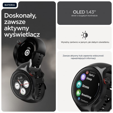 Smartwatch - Motorola Moto Watch 3 1.43" OLED GPS Black