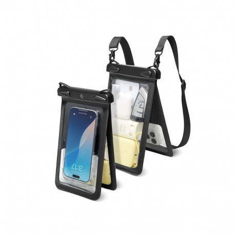 Veekindel kott kuni 6.9" telefonile, kahe taskuga, IPX8, must, kaelapaelaga, A603, Spigen