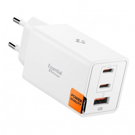 Toalaadija adapter Essential 67W, 2x USB-C + 1x USB-A juhtmele, valge, GaN-Pro kiirlaadimine, EE673E