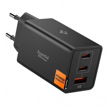 Toalaadija adapter Essential 67W, 2x USB-C + 1x USB-A juhtmele, must, GaN-Pro kiirlaadimine, EE673EU