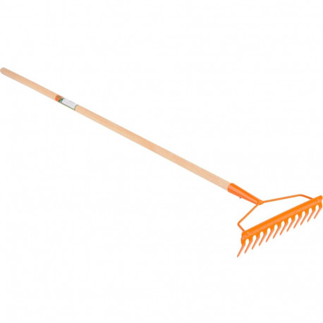 Flo rake 35757, 1420mm, 12 teeth, multi-purpose, wooden handle, metal head, orange