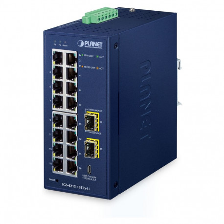 "PLANET Industrial 16-Port Managed Switch IGS-4215-16T2S-U"