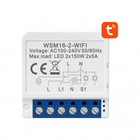 Smart Switch Module - Avatto WSM16-W2 WiFi, 2 Channels, TUYA