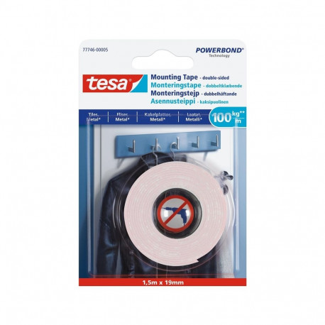 kahepoolne teip 1.5m x 19mm plaatide ja metalli jaoks