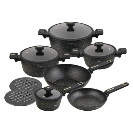 Klausberg potikomplekt kb-7968 12-osaline wok-panniga valualumiiniumist marmormustriga nakkumisvasta