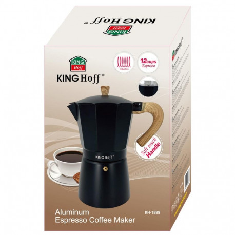 Kinghoff espressokann KH-1888 6 tassi alumiinium, must/puiduimitatsiooniga