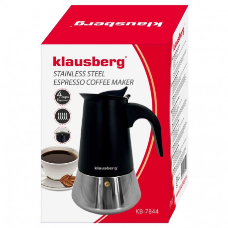 Klausberg espresso-kann KB-7844 roostevabast terasest 4tassi, must/hõbedane