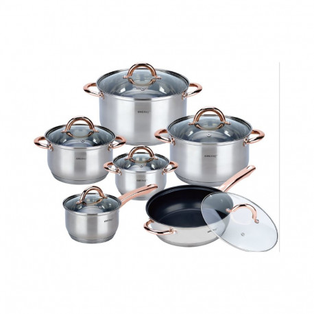 Zestaw garnkow, 12 elementow, kolor różowego złota kinghoff