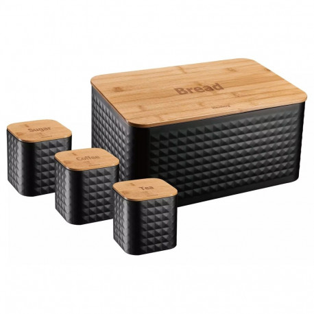 Chlebak stal-bambus z pojemnikami, czarny klausberg