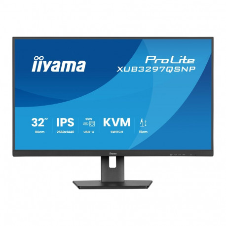 Iiyama monitor XUB3297QSNP-B1 32" IPS-paneel 2560x1440 350cd/m USB-C dokk LAN 95W PD DP-OUT KVM USB 