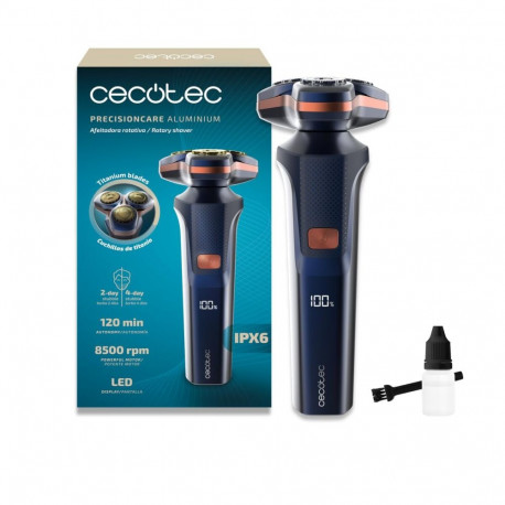 Cecotec PrecisionCare Aluminium Electric Shaver, titanium, 2 speeds, 2h battery