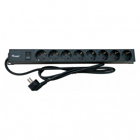 "Equip 19"" Steckdosenleiste CEE7/7 90°->8xSchuko+Switch Alu."