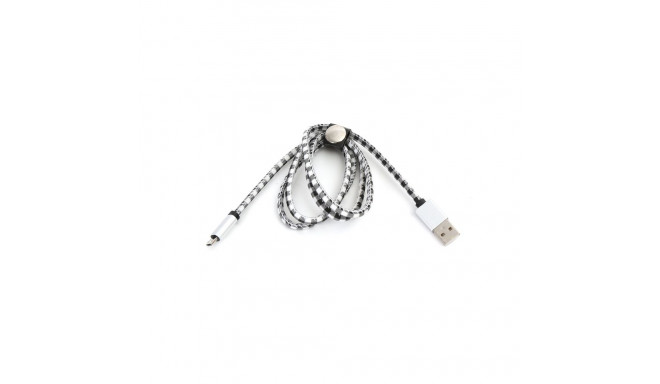 PLATINET MICRO USB TO USB LEATHER CHECKED CABLE 1M WHITE