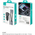 USAMS YT Series CC287 car charger | 66W | USB-A, USB-C | with USB-C/Lightning cable included | gray
