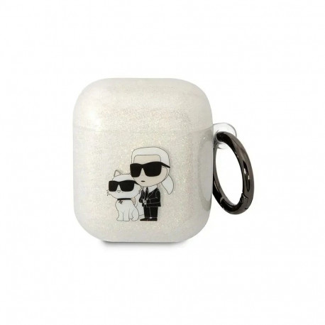 Karl Lagerfeld 3D Logo NFT Karl and Choupette TPU Glitter Case for Airpods 1|2 White