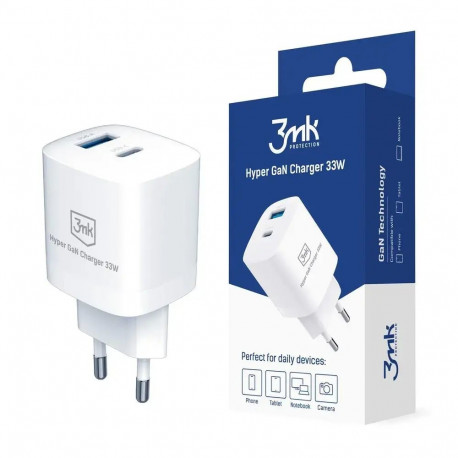 3mk charger travel charger | 33W | USB-A, USB-C | white