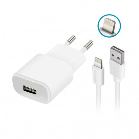 Forever TC-01 travel charger | 5W | USB-A | with Lightning cable included | white