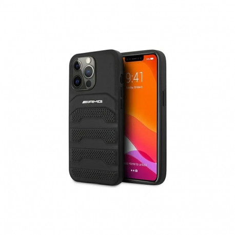 AMG AMHCP14LGSEBK Leather Debossed Lines telefoni ümbris iPhone 14 Pro must