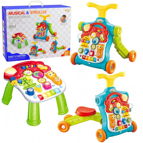 Käimistugi ja tõukeratas 5in1 interaktiivne tegeluslaud, värviline