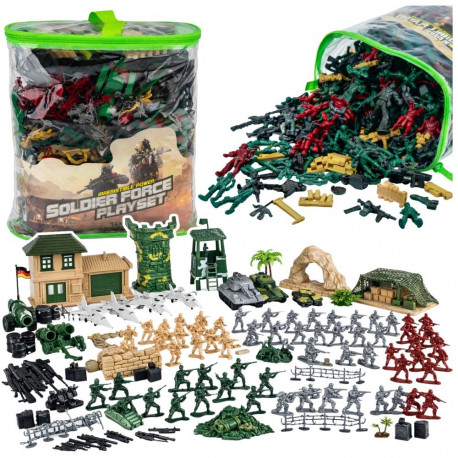 Suur militaarmängukomplekt sõjaväebaas, sõdurid ja sõidukid 300 osa