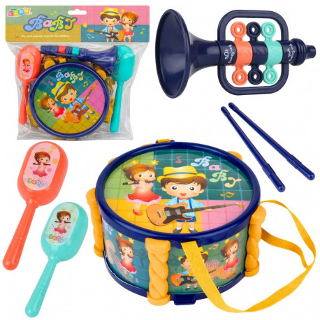 Laste muusikainstrumentide komplekt trumm trompet kõristid trummipulgad