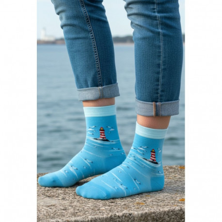 SOKISAHTEL TULETORN sinised mereteemalised puuvillased sokid 444, 446