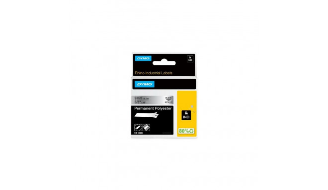 DYMO Rhino Industrial Permanent Polyester Labels | 9mm x 5.5m | Black Print on Metallic | Self-Adhes