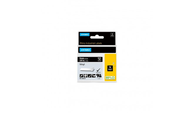 DYMO Rhino Industrial Vinyl Labels | 9 mm x 5.5 m | White Print on Black | Self-Adhesive | for Label